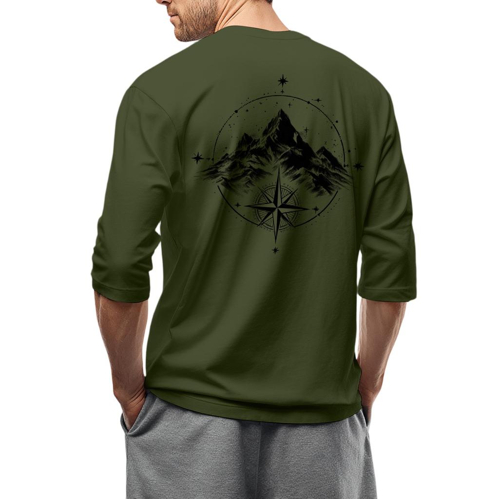 Herren-T-Shirt mit Rundhalsausschnitt, Dreiviertelärmeln, lässiges modisches Oberteil