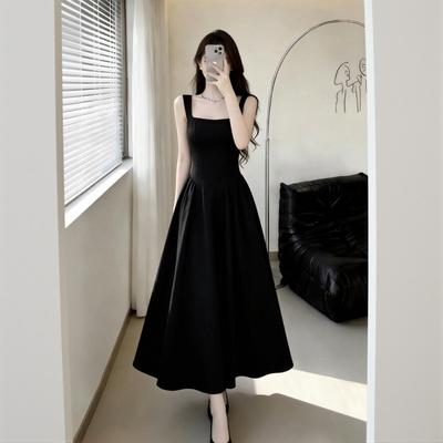 Black Long Skirt Women's Summer Slim Fit Waist Hepburn Style Advanced Sense Thin Temperament Dress Suspender Dress