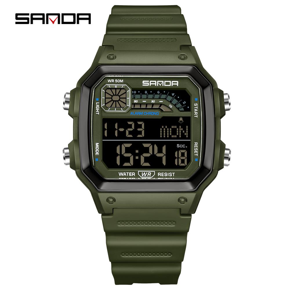 SANDA 6196 Luxury Men's Electronic Watch with Multi Functional Luminous Dial Calendar Waterproof Fashion Men's Digital Watch