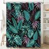 Greenery Shower Curtain Jungle Leaf Print Fabric Bath Rug With Rings For Home Decor