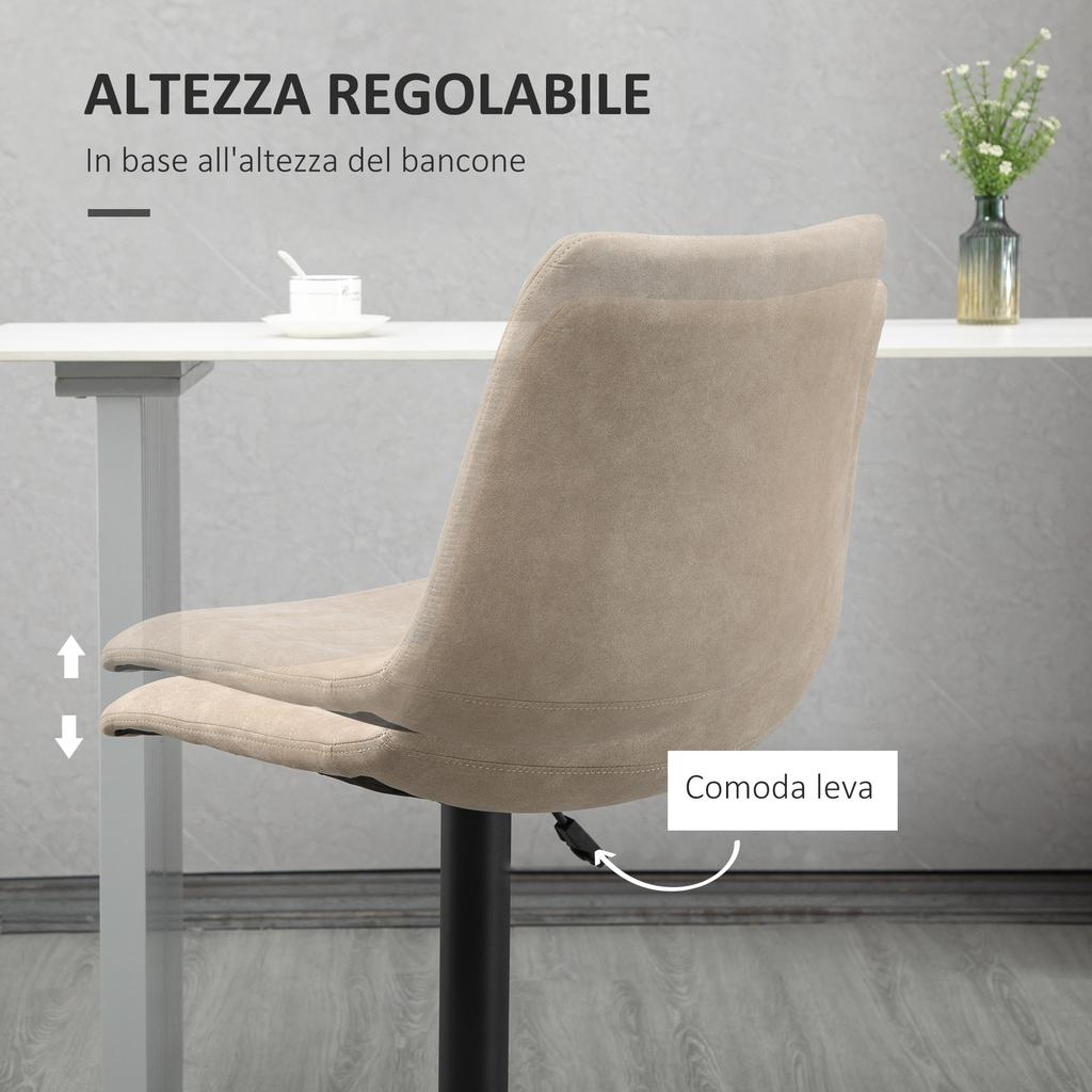 Bar Stools Set of 2 Pieces with Adjustable Height, in Steel and Polyester, 47.5x57.5x95-116 cm, Brown
