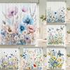 Aquarell Blumen, Blätter und Schmetterlinge Duschvorhang Floral Bedruckter Badezimmer Duschvorhang Heimdekor Vorhang mit Haken