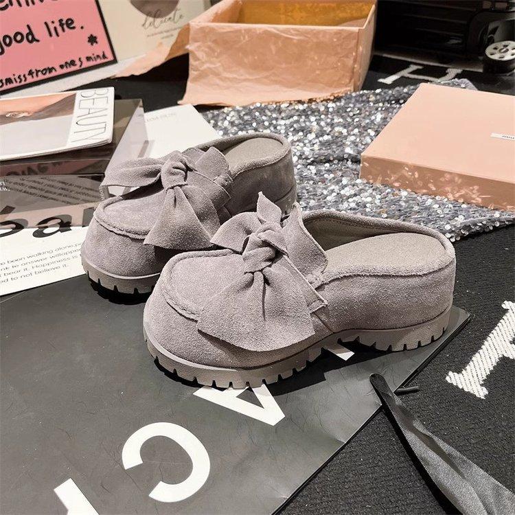 

Весна и лето 2025 новые матовые туфли на платформе с бантом, на танкетке, с сумкой-каблуком Boken, полушлепанцы, женская обувь 40