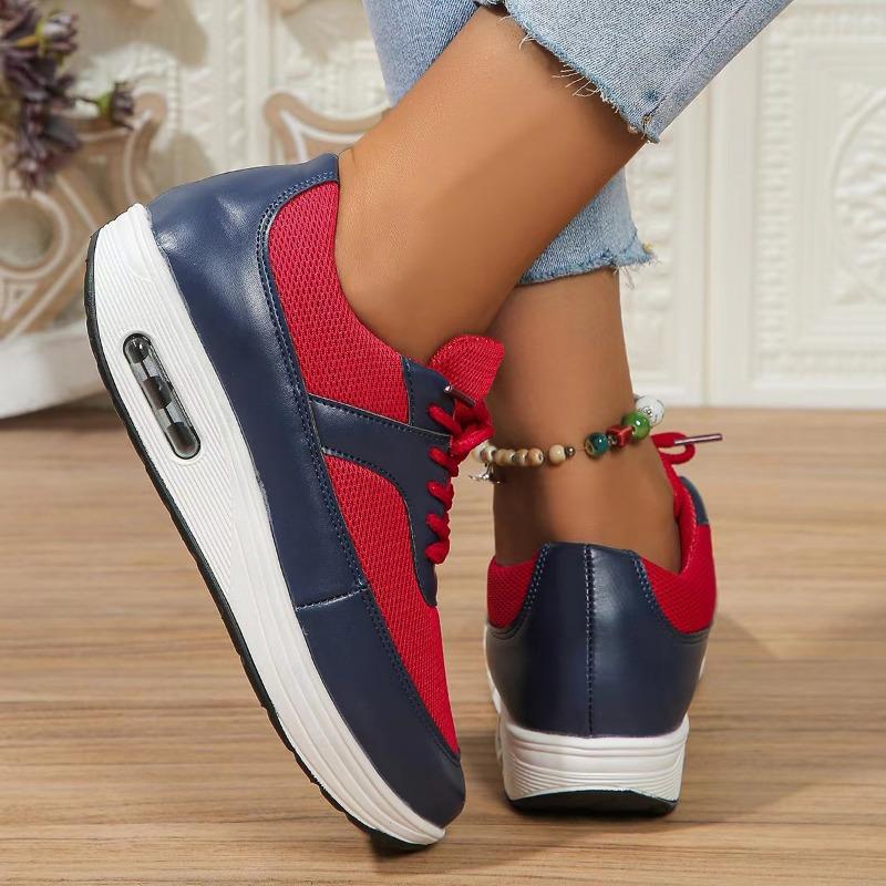 Trendy Sports Shoes for Women 2024 New Color Blocked Thick Soled Lace Up Casual Daily Versatile Women's Shoes Zapatillas Mujer