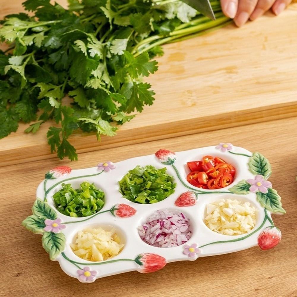 6 Slot Ceramic Egg Holder Painted Strawberry Decorative Kitchen Seasoning Dish Egg Container Stackable Art Egg Plate