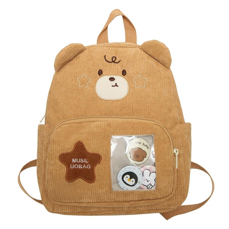 Cartoon Bear Kindergarten Schoolbag Corduroy Backpack for Primary School Students