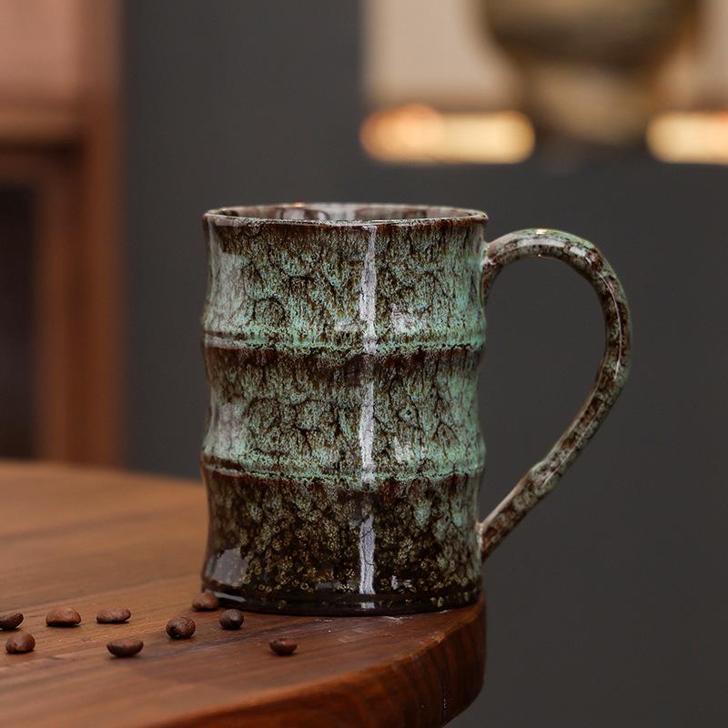 Kiln-Changed Ceramic Coffee Cup American Retro Latte Latte Flower Afternoon Tea Cup Large Capacity Mug 600ml