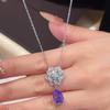 Advanced Rose Necklace Fashionable Light Luxury Water Drop Pear Shaped Purple Zircon Camellia Necklaces Women   Jewelry