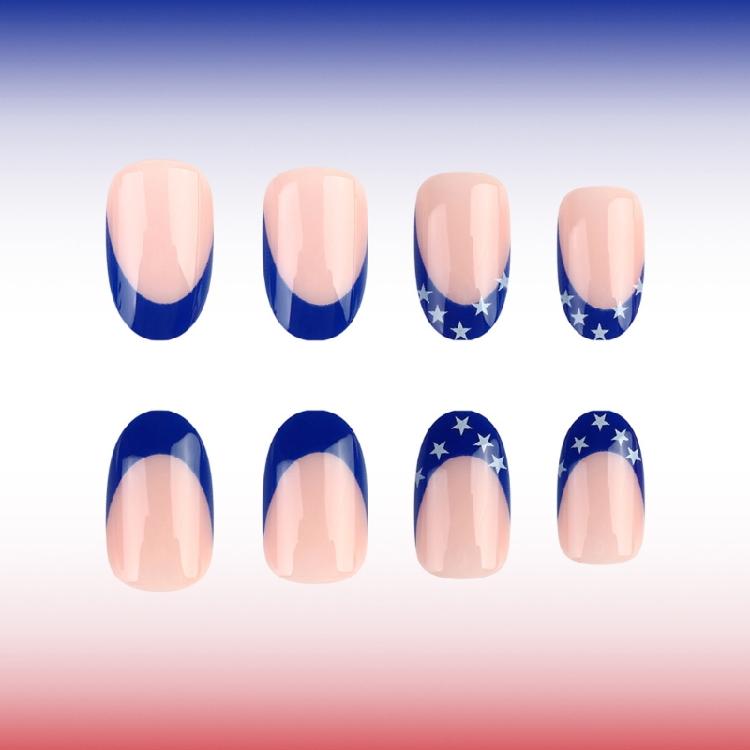 Unghia Finta Quadrata French Tip Unghia a Pressione Copertura Totale Unghia Finta Giorno dell'Indipendenza Unghia da Incollare Unghia Finta Patriottica