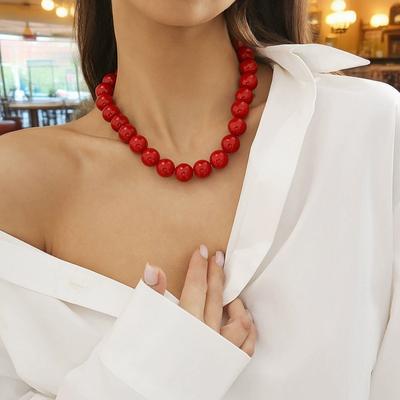 European and American Jewelry, Exaggerated Colored Pearl Beaded Necklace Women, Fashionable Geometric Round Bead Collar Collarbone Chain