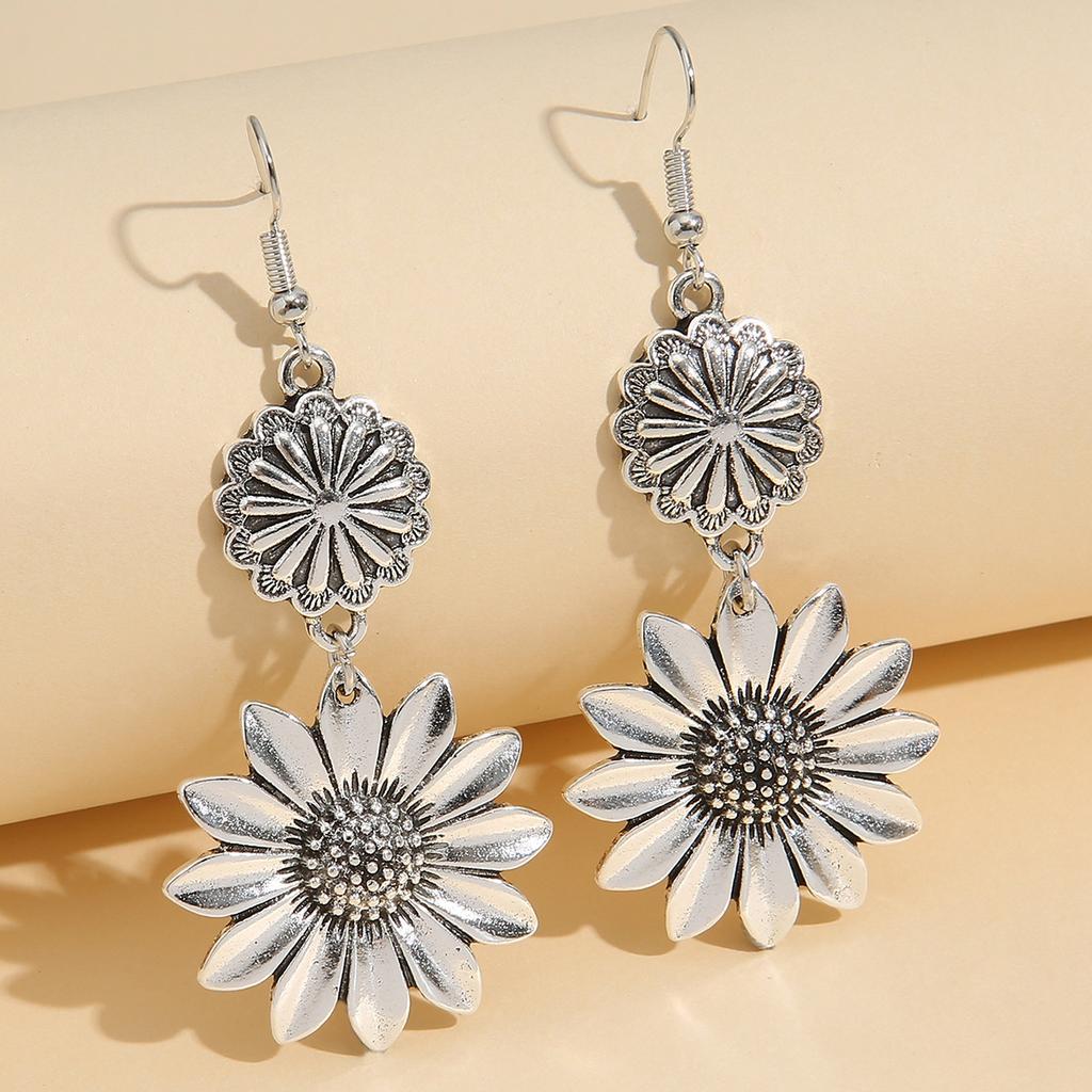 Sunflower Earrings For Women, Vintage Simple Alloy Splicing Flower Jewelry Gift