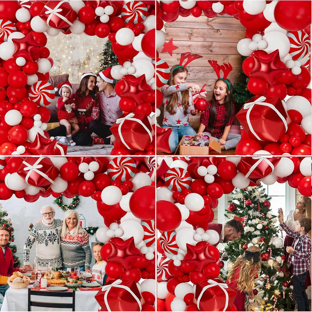 Christmas Balloon Wreath Set with Christmas Red and White Balloon Candy Balloon Gift Box Balloon Christmas Party Decoration