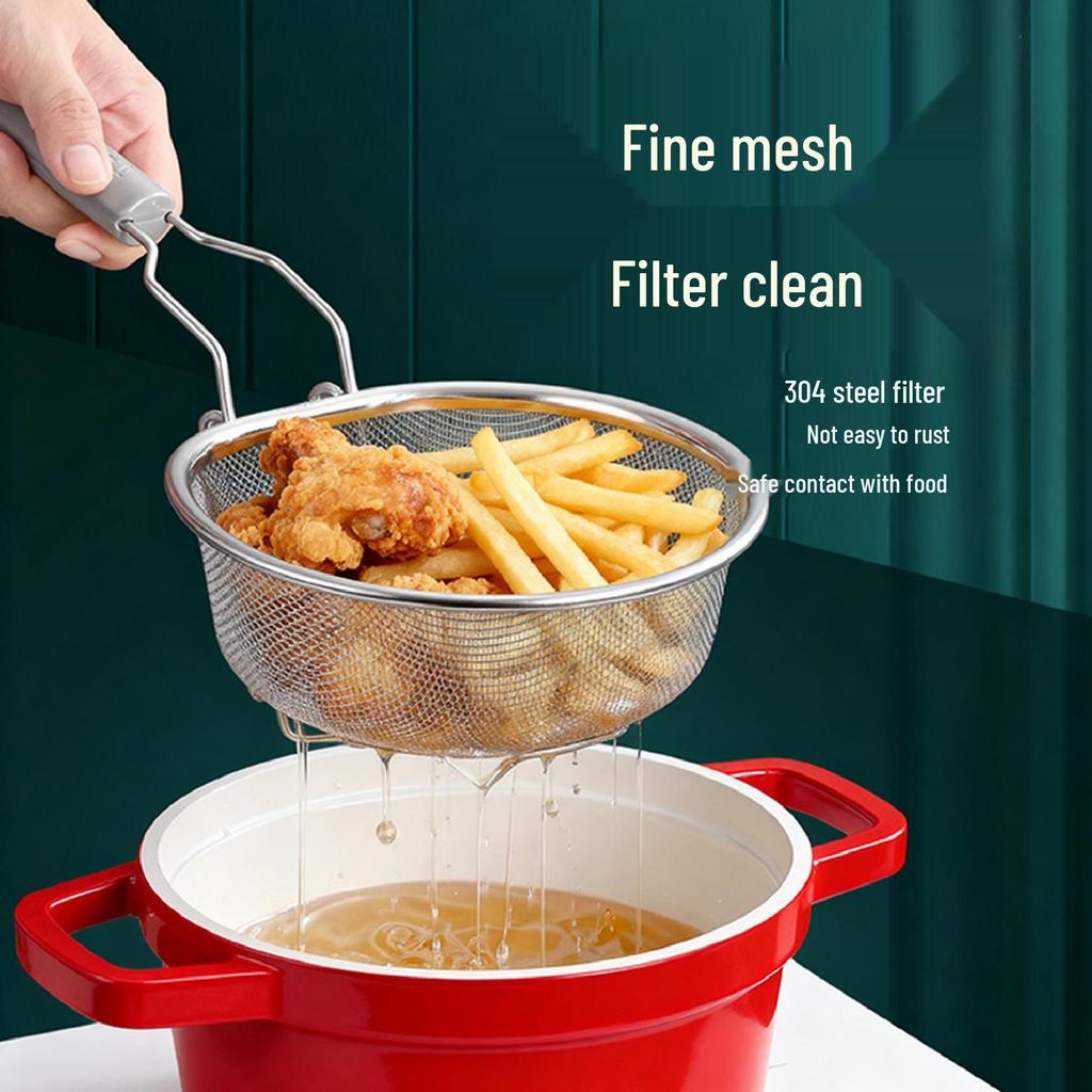 304 Stainless Steel Skimmer Fine Mesh Fryer Basket Oil Strainer Noodle Colander