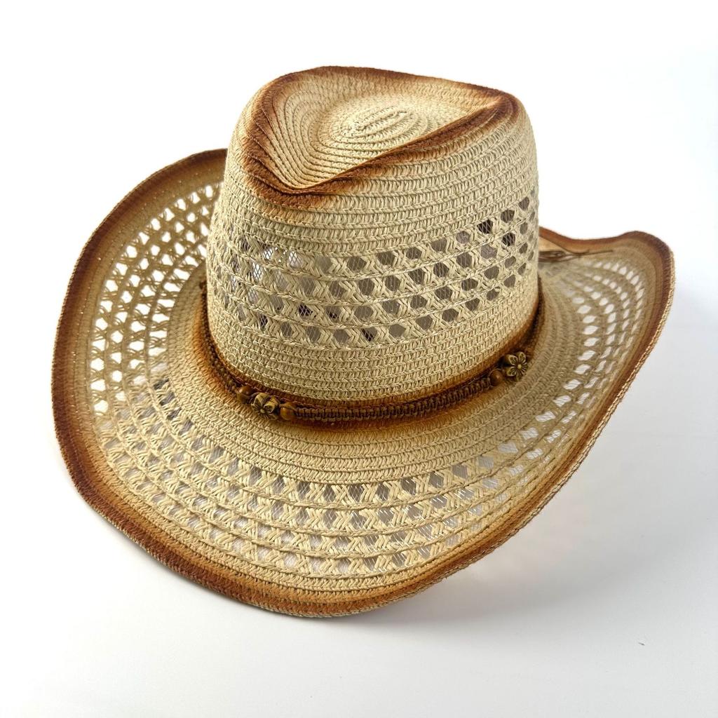 New Western Denim Straw Hat Retro Ethnic Style European And American Jazz Hat Outdoor Leisure Top Hat Curved Brim Hat