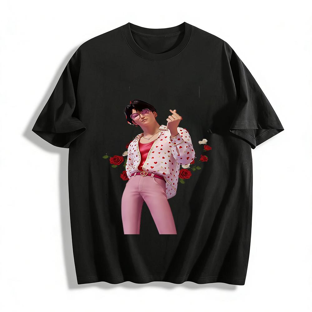 

Romantic Heart Rose Virtual Idol Print Casual Top Unisex Trendy Breathable Loose Long Sleeve T-Shirt Pure cotton T-shirt XXS