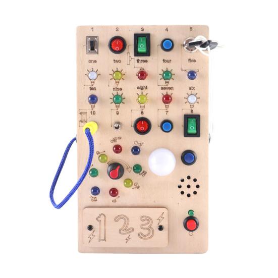 LED Light Switch Busy Board Toddler Light-up Switch Control Wooden Board Fine Motor Skills Kids Educational Learning Activity Game Board Toy