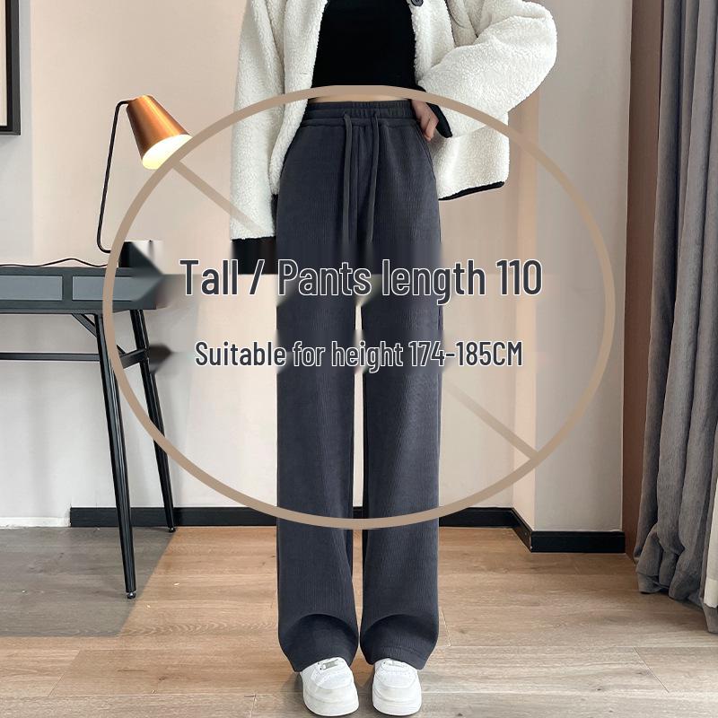 Women's Extra-Long White Lambswool Chenille Wide-Leg Knit Pants for Autumn/Winter (Tall Size 175)