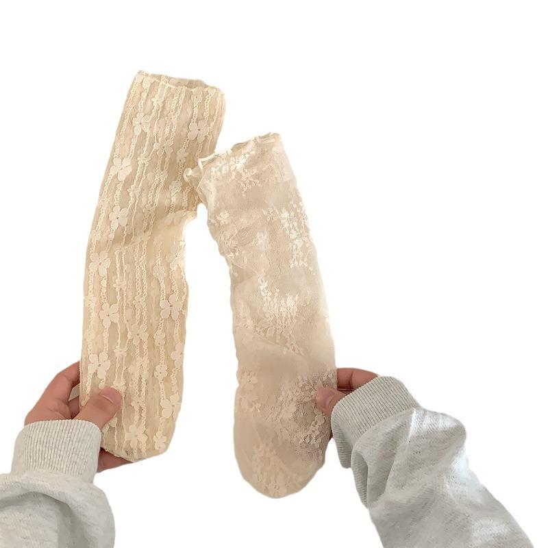 White Lace Socks for Women, Mary Jane Small Leather Shoes, Mid-calf Socks, Mesh Lace, Summer Pile Socks, Summer Thin Style
