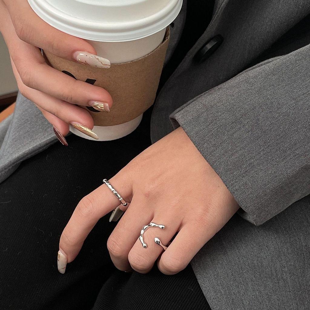Yinruitai S925 Sterling Silver Geometric Bamboo Joint Women's Ring - High-End Light Luxury Korean Design
