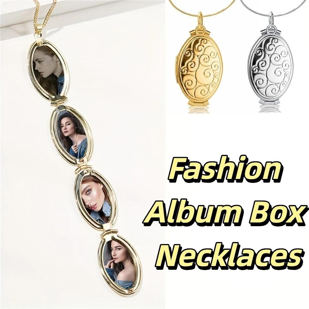 Jewelry 4 Photo Pendant Memory Memory Floating Locket Necklace Fashion Album Box Necklaces  Women