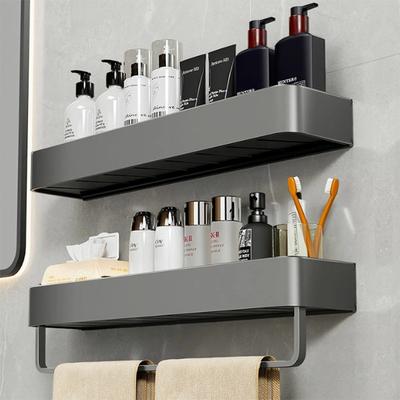 Badezimmerregal, praktisch, stanzfrei, grau, zur Wandmontage, Handtuchhalter, Badezimmer, Haushaltsartikel, Badezimmer, Zuhause, praktisches Lagerregal