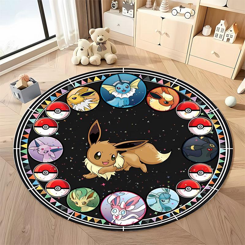 1PC Cute PokemonEevee Charizard Print Round Rug Living Room Bedroom Decor Indoor Floor Mat Decor Carpet for Teens Adult Gifts