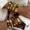 Vintage Boho Wide Chunky Enamel Bangles for Women Punk Green Brown Grid Metal Wave Geometric Bracelet Party Charm Jewelry Gift