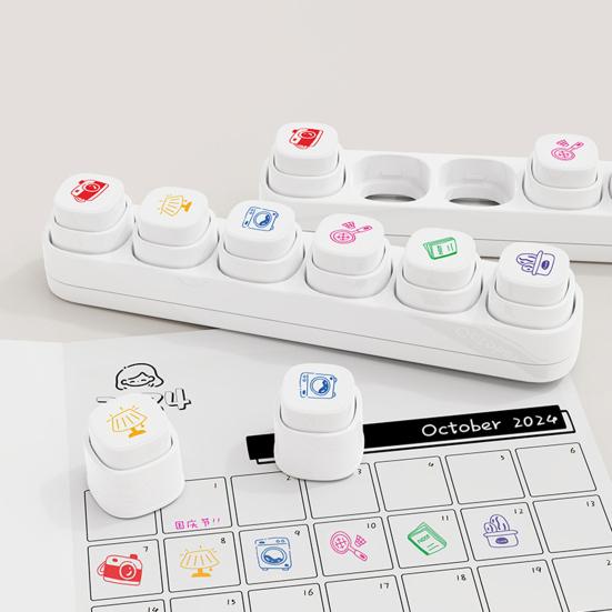 1 set mini-stämplar för planerare 6 designer Självfärgande stämplar Söta plaststämplar för dagbokföring Scrapbooking Planerare DIY-hantverk