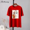 Shellsuning Summer Retro Character Printed T Shirts Women Korean Graphic Trendy Tees Loose Casual Short Sleeve Female Tops