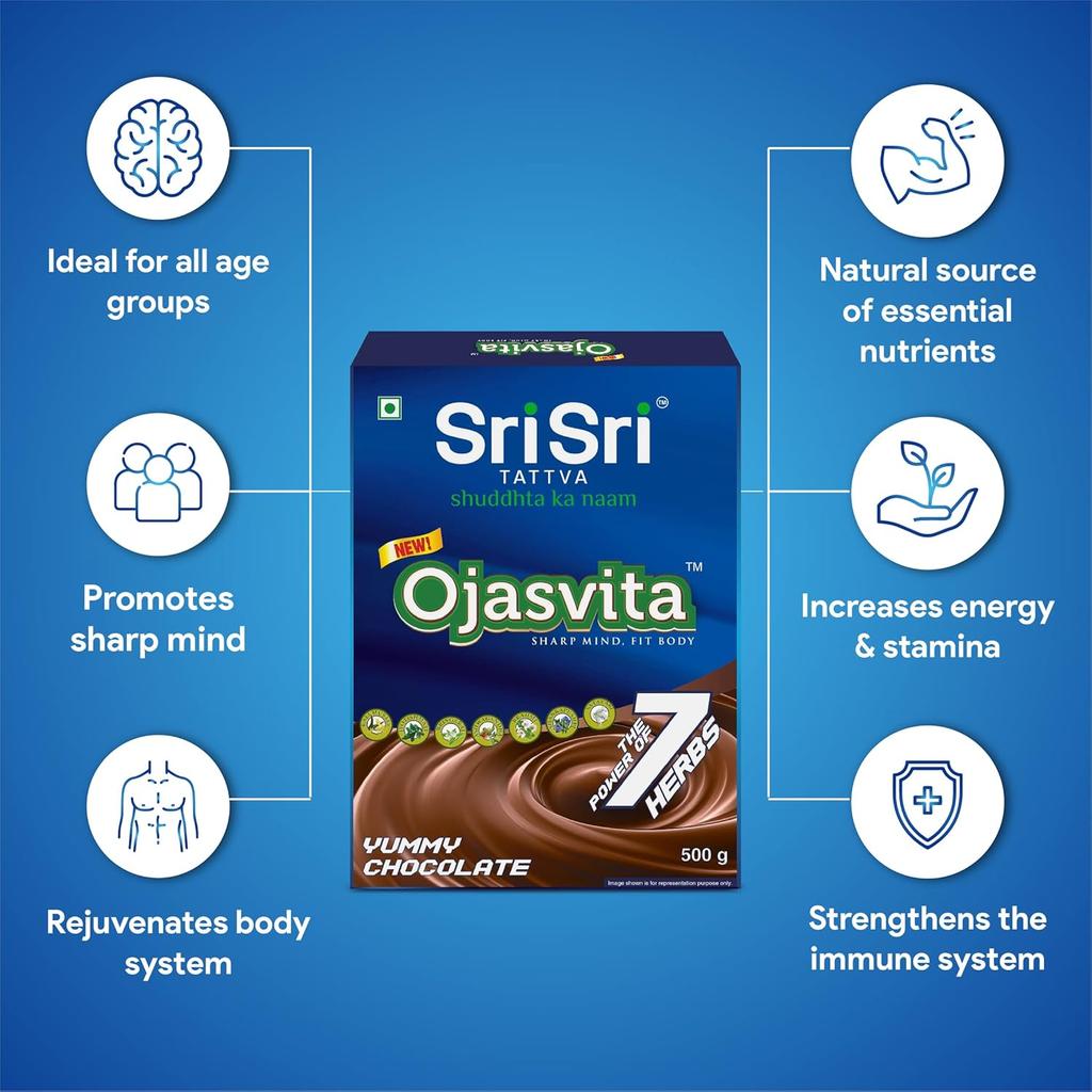 Sri Sri Tattva Ojasvita Çikolatalı Toz 500 G | Enerji, Bağışıklık ve Beyin Gelişimi İçin Çocuk Beslenme İçeceği