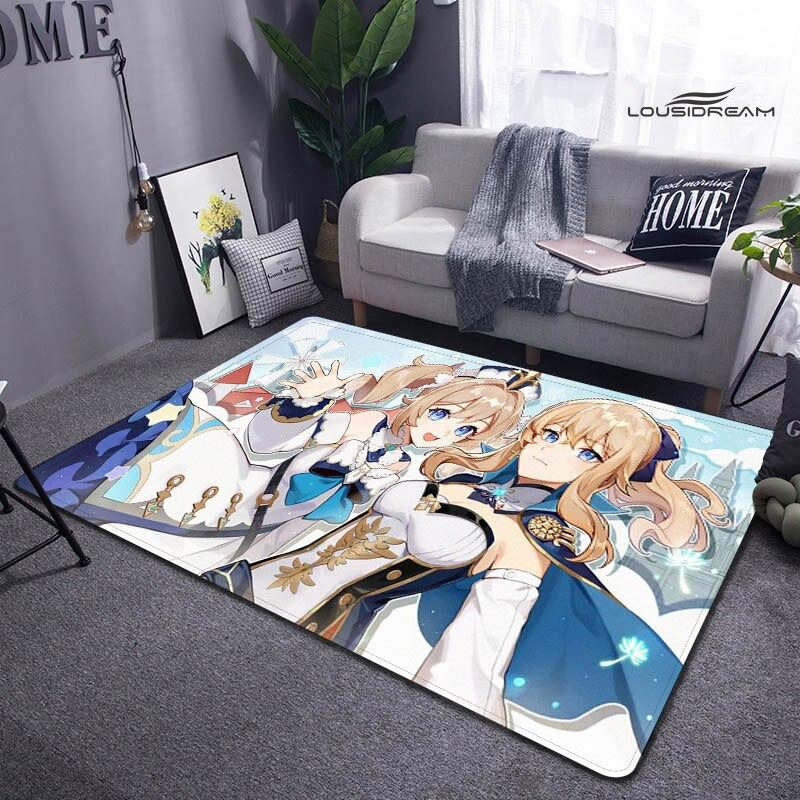 Genshin Spiel Cartoon Druck Teppich Wohnzimmer Schlafzimmer Teppich rutschfeste Fußmatte Kinderspielzimmer Teppich Fotografie Requisiten