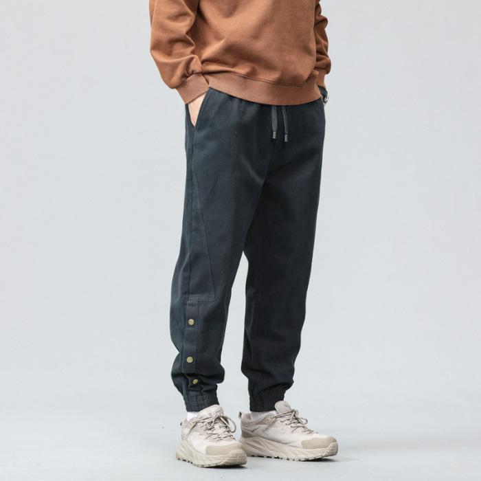 Design breasted overalls men's spring and autumn new loose Harlan leggings pure cotton casual pants