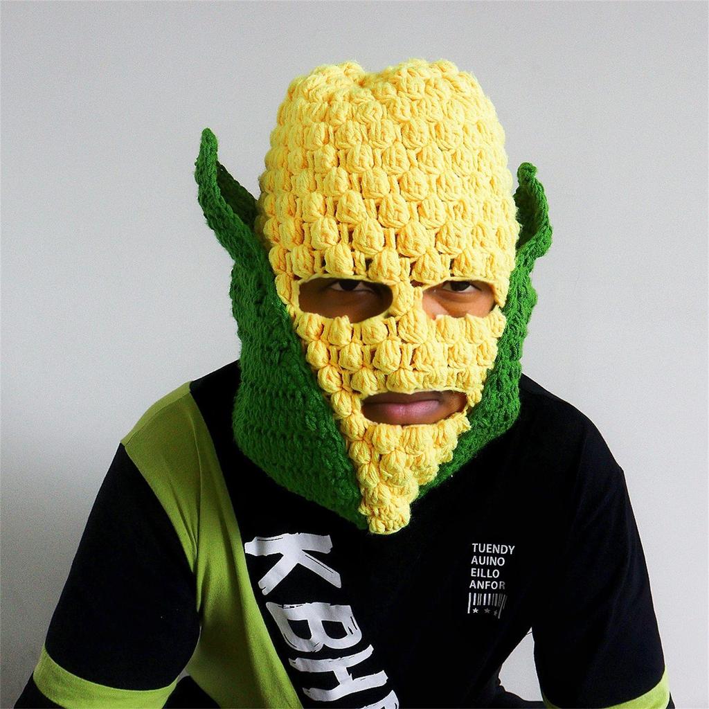 Novelty Knitted Maize Cob Hat for Winter Activity All Age Full Facecover Hat Fun Warm Balaclava Hat for Holiday Parties