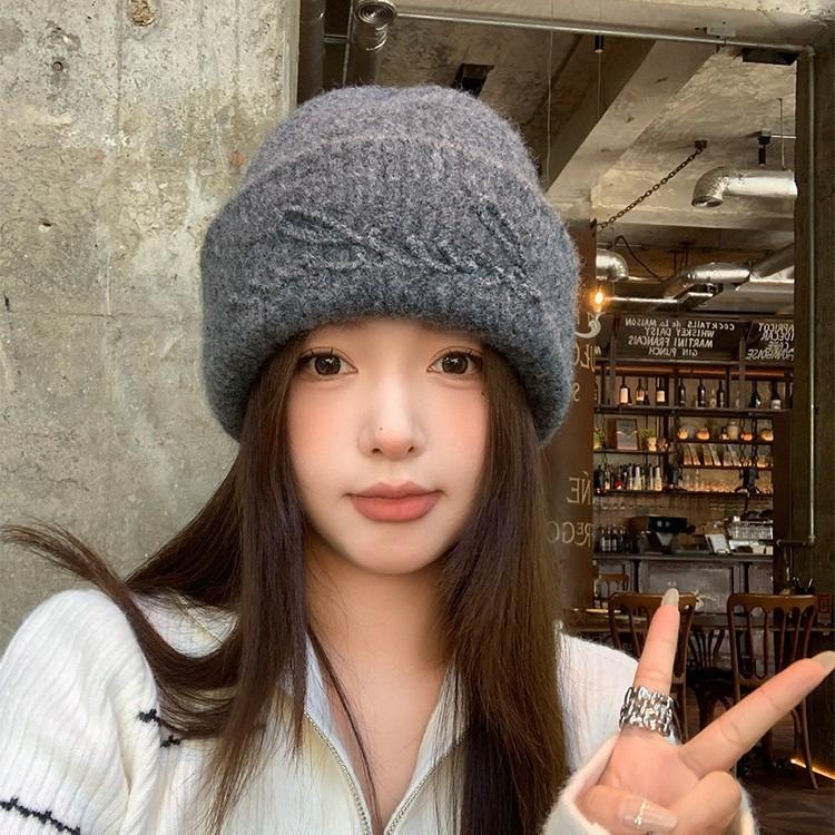 Wool Blend Letter Knitted Hat For Women Winter Cold Weather Warmth