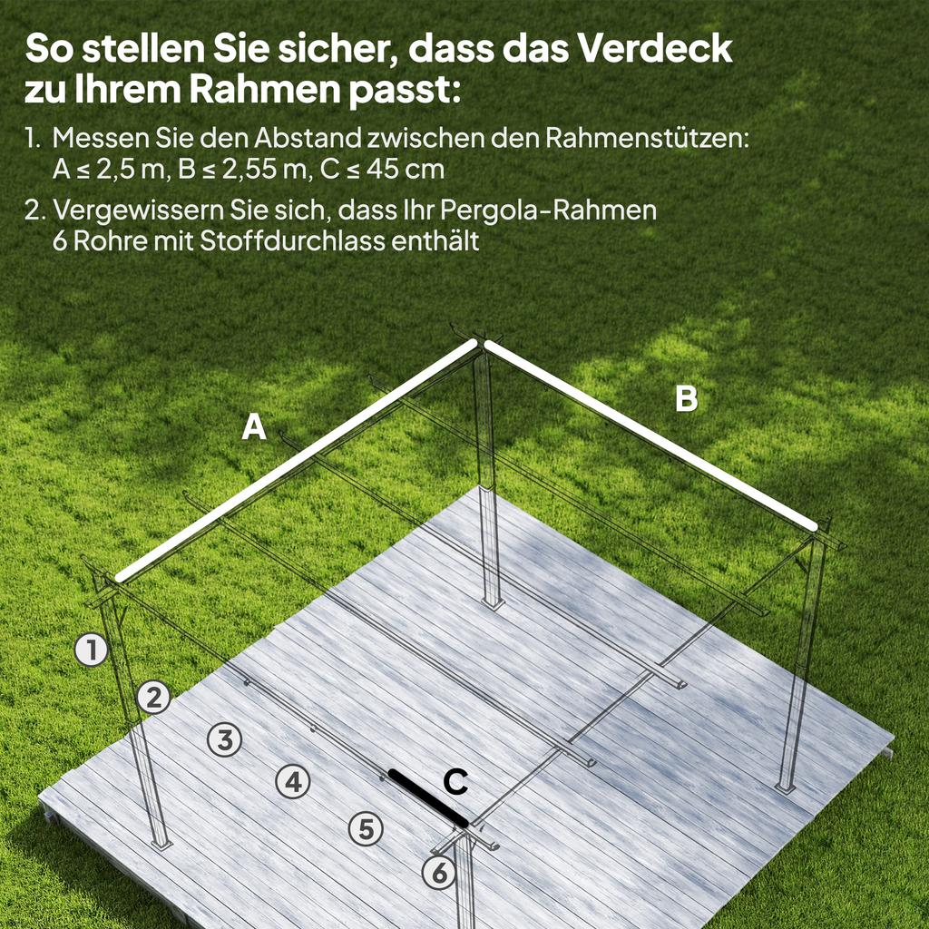 Einziehbare Pergola-Abdeckung, 2,55 x 2,5 m Ersatz-Markisenstoff für 3 x 3 m Gestell, Nur Dach, Braun