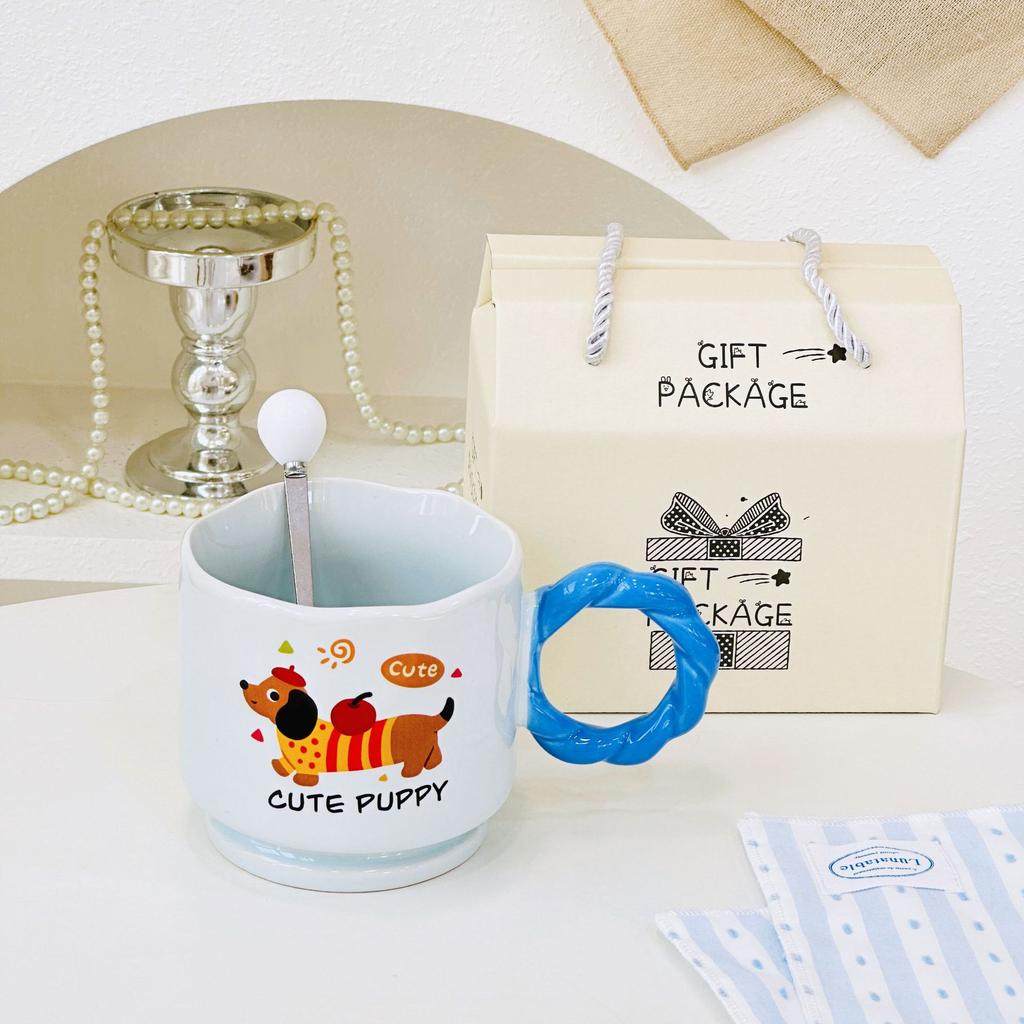 High-value Simple Polka Dot Goblet Cartoon Cute Pet Cute Ceramic Cup High Temperature Resistant Girls Mug