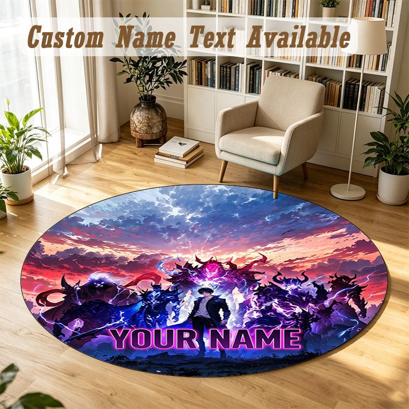 Round Rug Custom NameSolo Leveling Pattern Non Slip Carpet Home Floor Decor