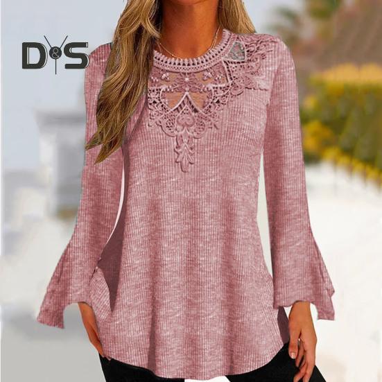 

Женский топ осень-весна, однотонный, кружевной, с круглым вырезом, с вырезом, длинным рукавом, с мягкими роговыми рукавами, облегающий пуловер, дышащая футболка для поездок на работу XL серый