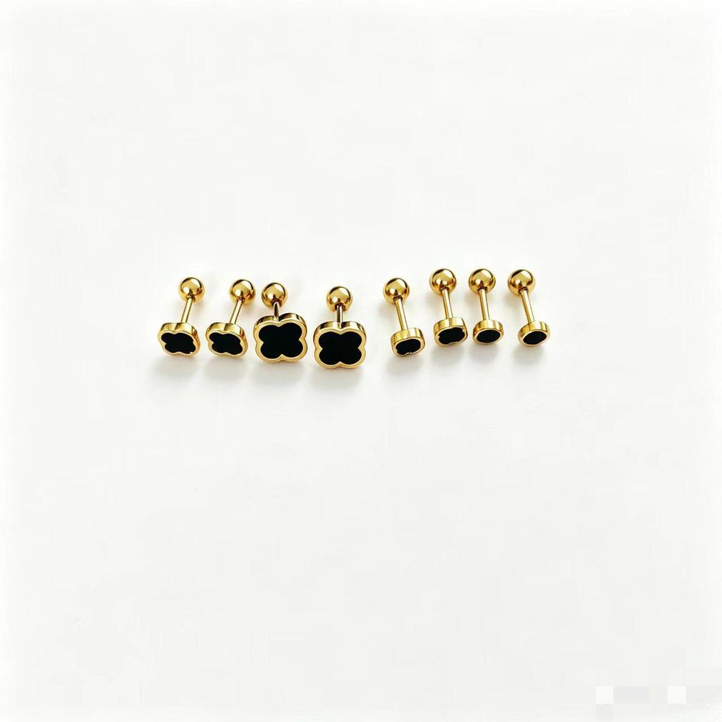 Titanium Steel Four-Leaf Clover Threaded Ear Bone Studs with Drip Oil - Simple & Versatile for Women