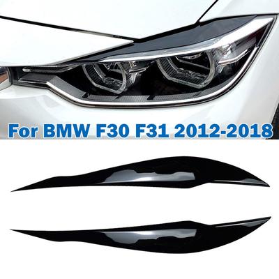 2pcs Glossy Black Headlight Eyebrow Cover For BMW 3 Series F30 F31 2012-2018