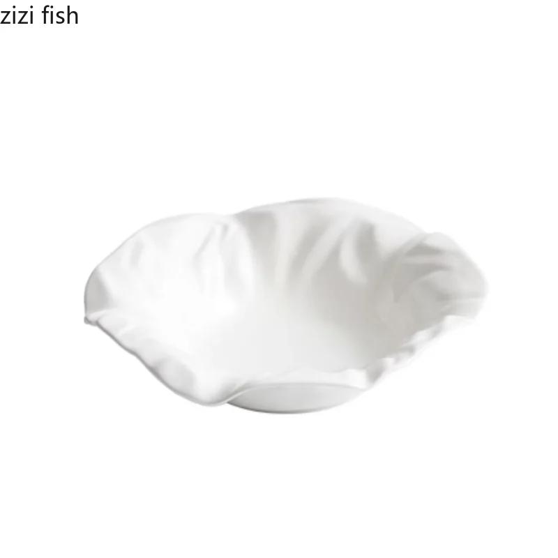 Irregular Pleated Ceramic Bowl White Plate Fruit Plate Salad Bowl Soup Bowls Noodle Bowls Breakfast Plates Dessert Plates Dish