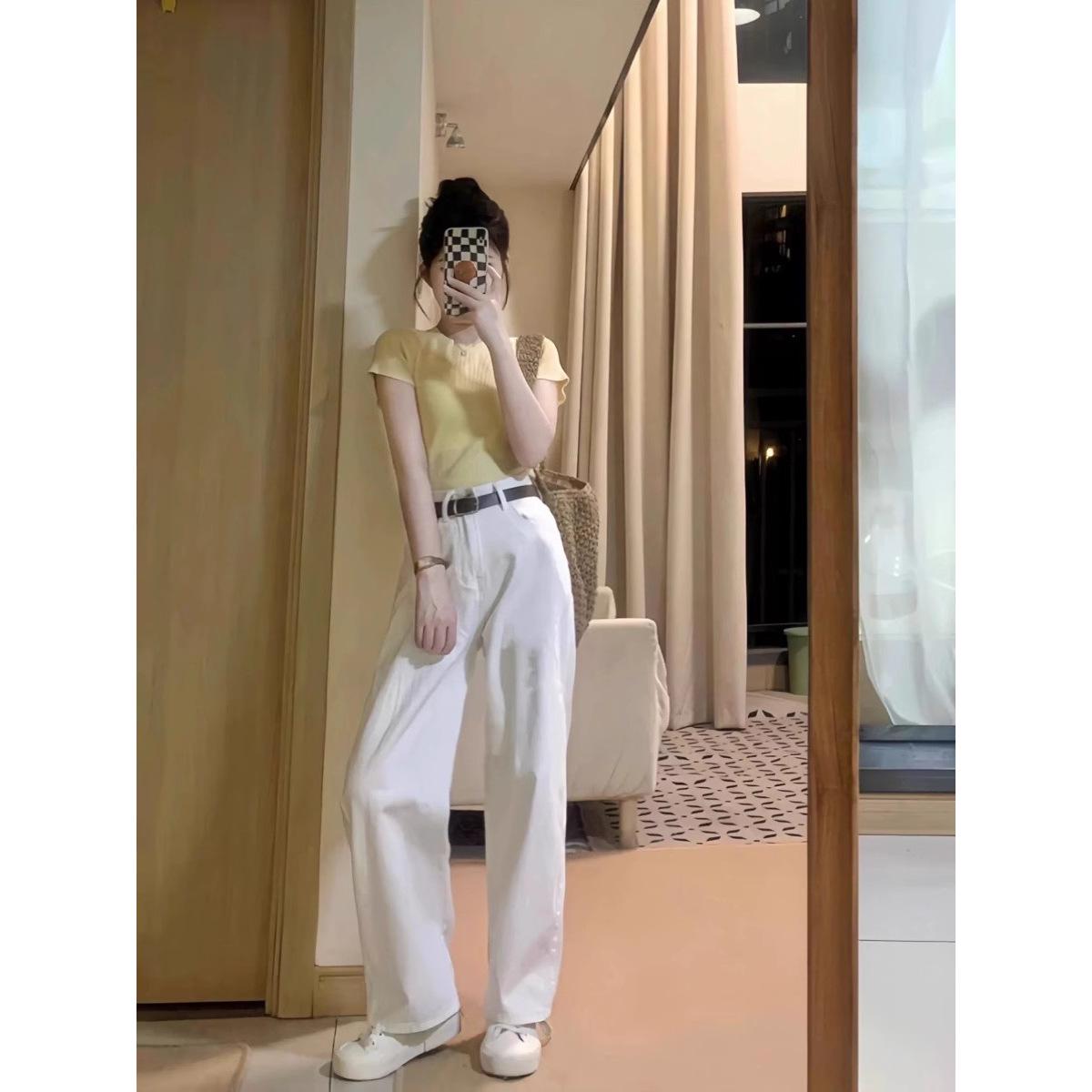 

Small Stature High Waist Wide Leg Jeans for Women – Slimming Retro Style, XS, Floor Length, Spring/Summer S Suggested for 89-97 jin