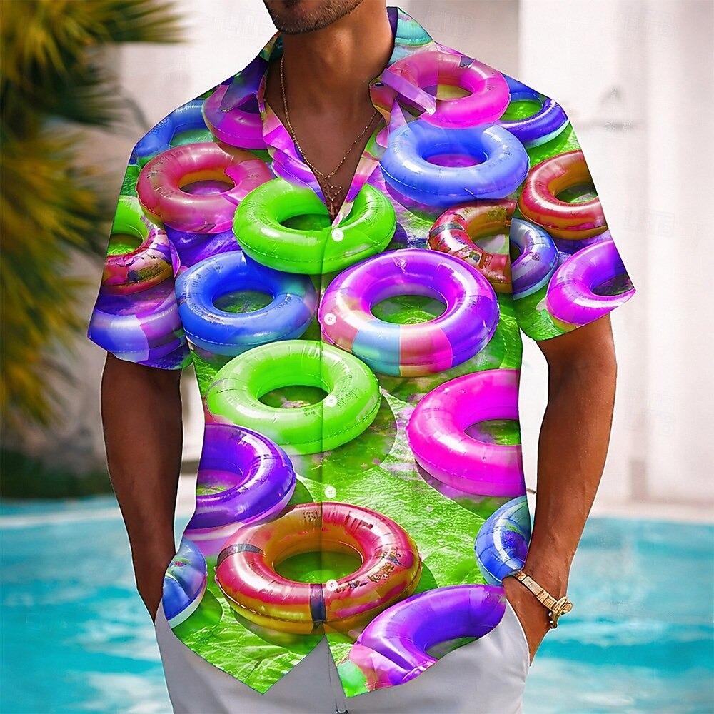 Men's Swim Ring Water Floatie Summer Hawaiian Shirt Button Up Shirt Aloha Shirt Short Sleeve Hawaiian Vacation Beach Wear Summer