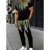 Fashion Trendy Print Men'S Athletic Suit Short Sleeve T-Shirt And Casual Long Pants Trendy Two-Piece
