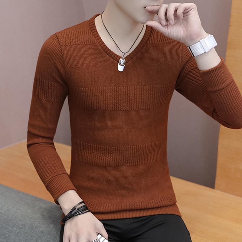 2025 Men s V-Neck Plus Velvet Knit Sweater - Warm, Thick, and Stylish for Spring and Autumn 3XL
