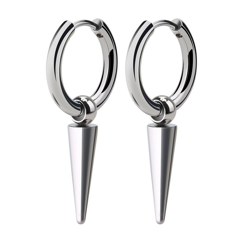 European and American Stainless Steel sharp Cone Ear Buckle Earrings Titanium Steel Earrings Short tip 2*10