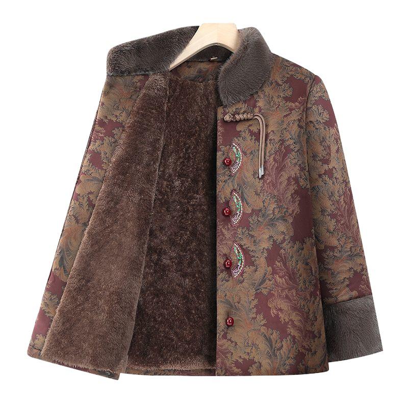 Grandma's Winter Cotton Coat: Women's Thick Velvet-Lined Outerwear for Elderly Ladies