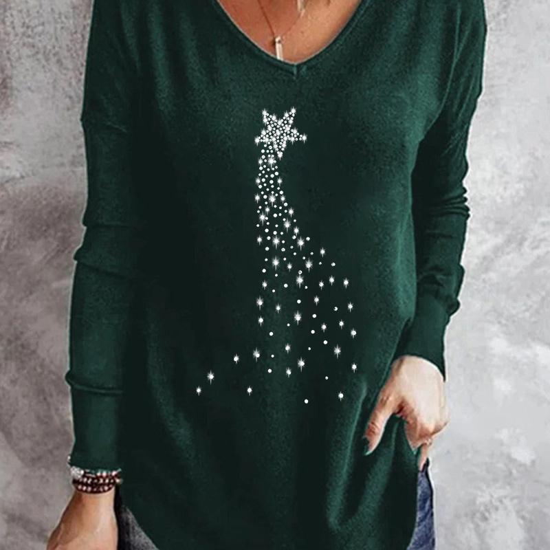 Size Shirt Plus T Print Vintage Cartoon 3d Tees Long Sleeve Loose Top Women Autumn V Neck Tshirts