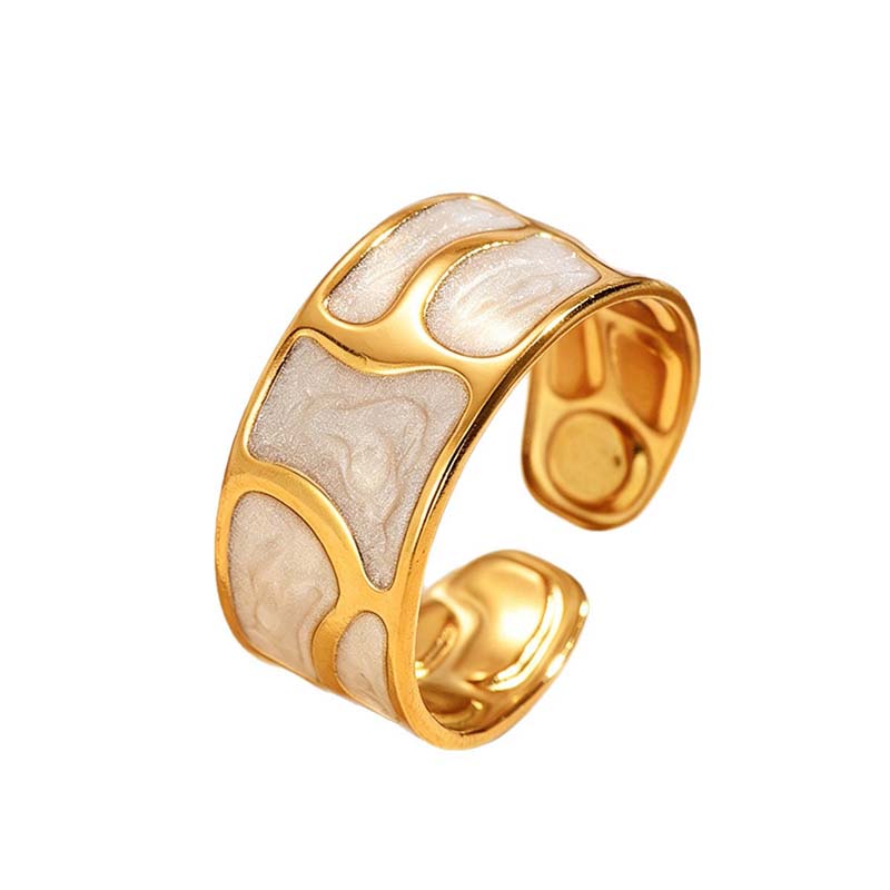 Vintage Red Enamel Oil Drip Open Rings for Women Stainless Steel Gold Color Irregular Textured Geometric Ring Jewelry