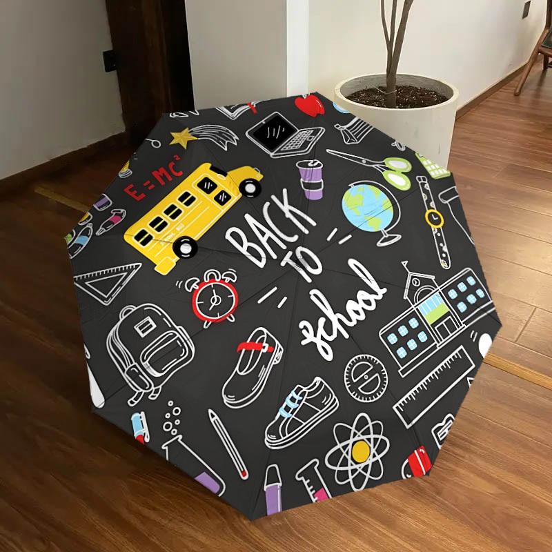 1pc Back to School Pattern Umbrella  Automatic Opening and Closing Umbrella, High quality Umbrella, Ideal Gift for Her 259